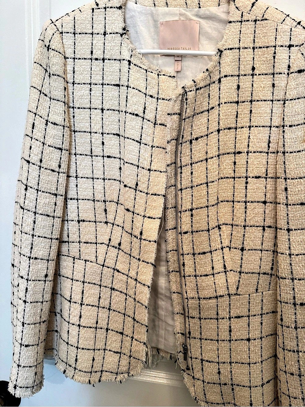 Rebecca Taylor Checkered Blazer in Cream & Black Size Small Like New